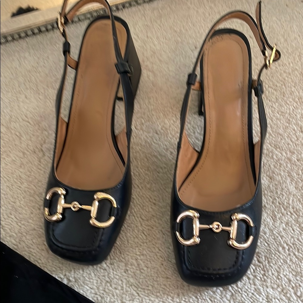 Elegant Black Slingback Heels with Gold Accents